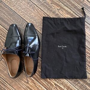PAUL SMITH Size 11 Black Leather Cap Toe Lace Up Dress Shoes with DUST BAG